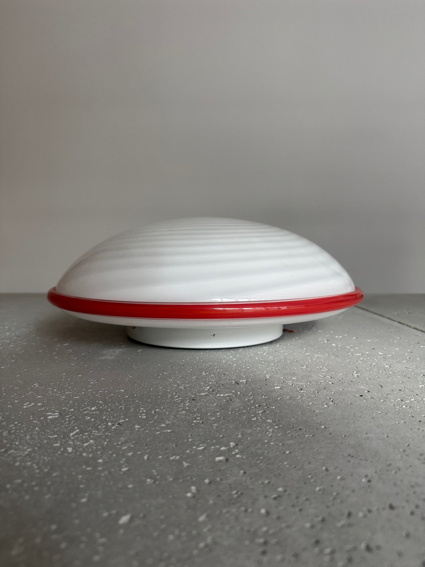 Beautiful Murano ceiling lamp with white swirl and red edge, 40 cm