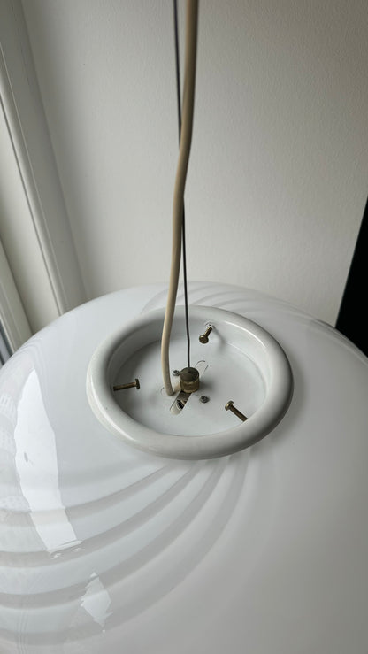 Murano pendant oval and in classic white 6-swirl, 40 cm