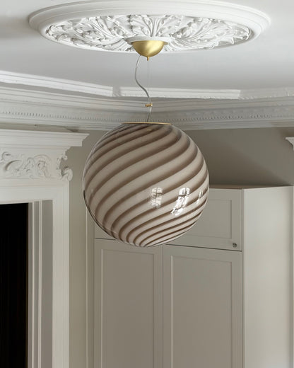 Murano loftlampe i grå og brun swirl, 40 cm