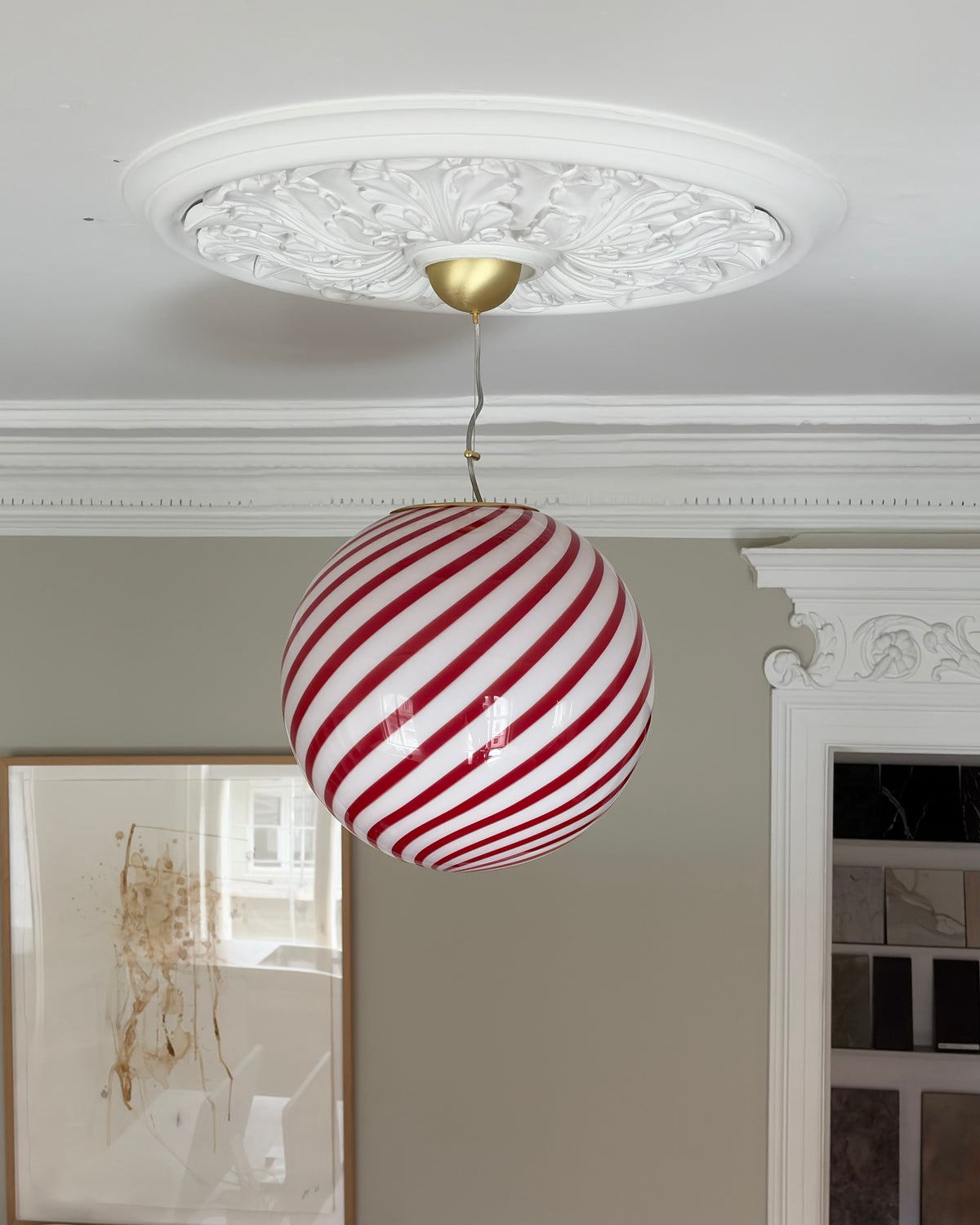 Cherry swirl candy Murano pendel, 40 cm