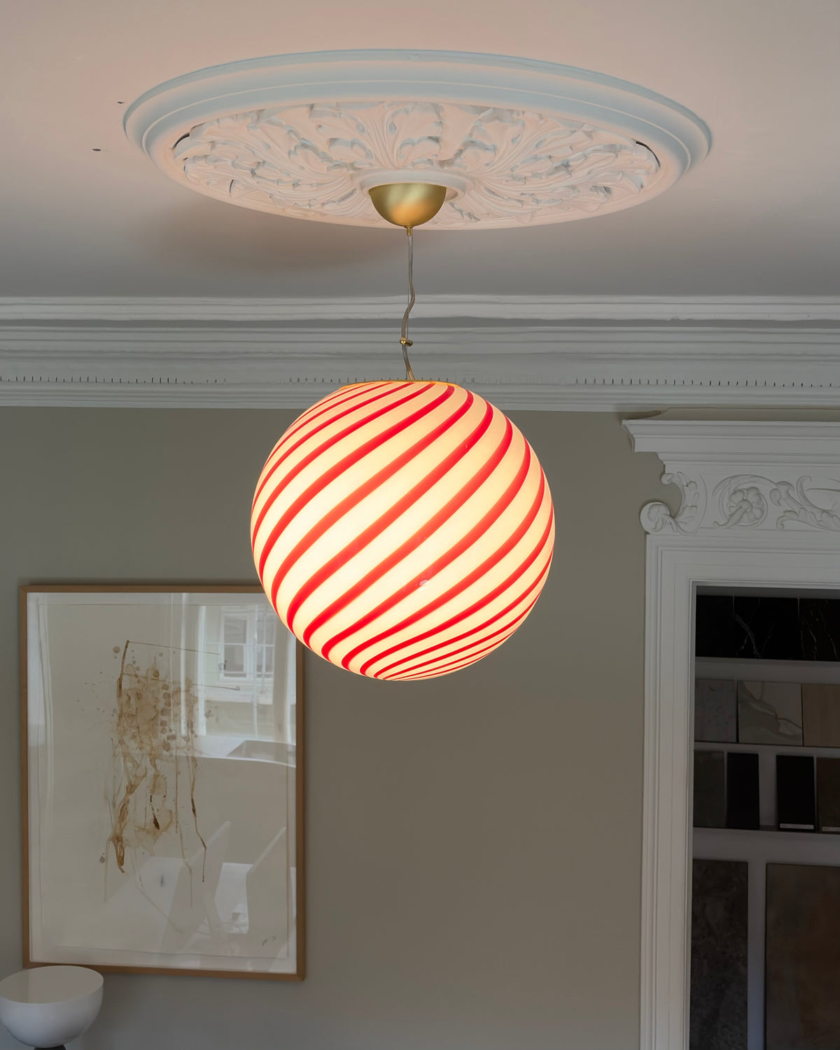 Cherry swirl candy Murano pendel, 40 cm