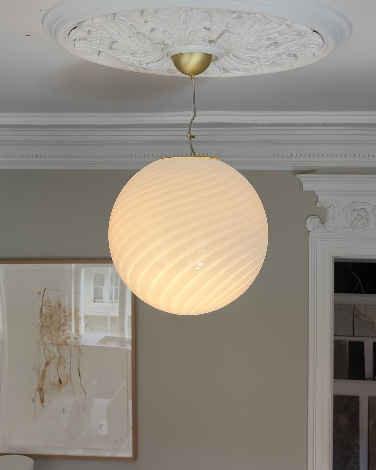 Murano loftlampe i lyseblå swirl, 40 cm