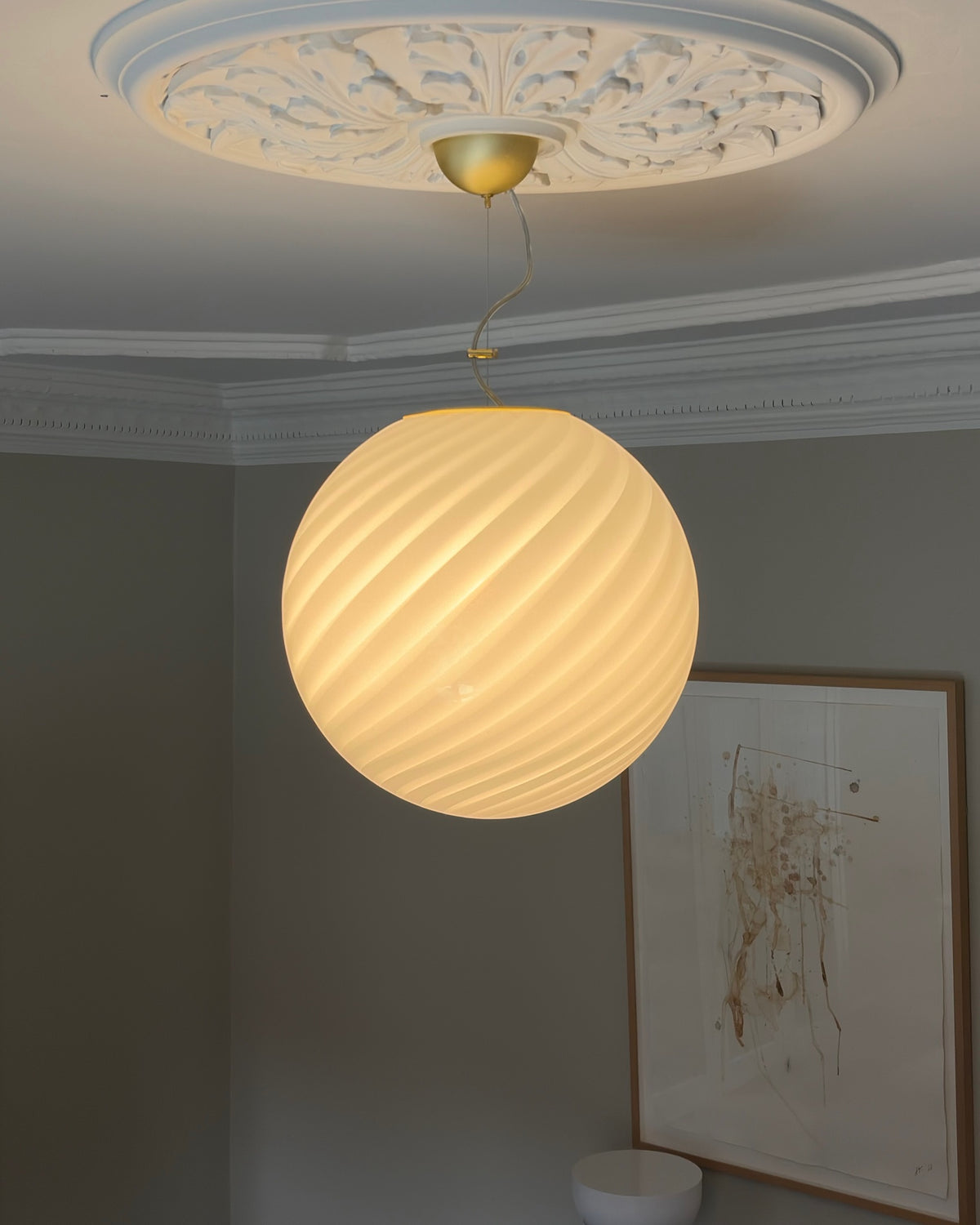 Klassisk hvid rund Murano pendel, 40 cm