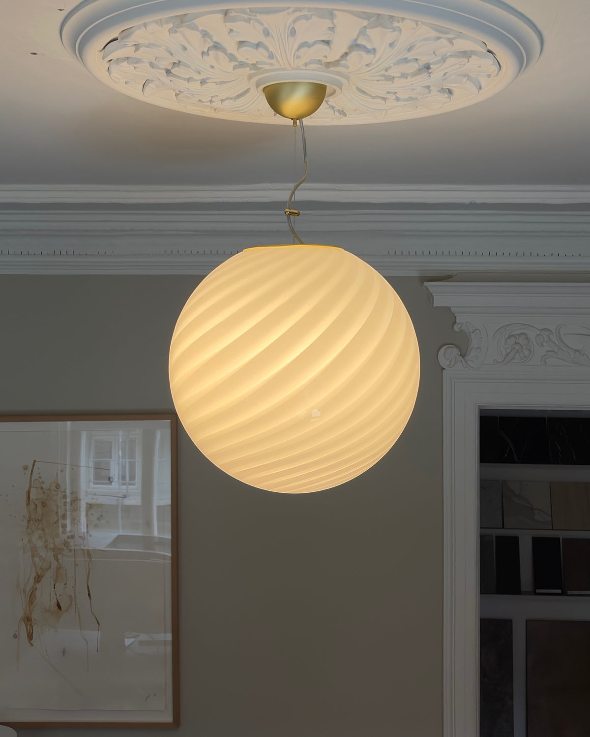 Klassisk hvid rund Murano pendel, 40 cm