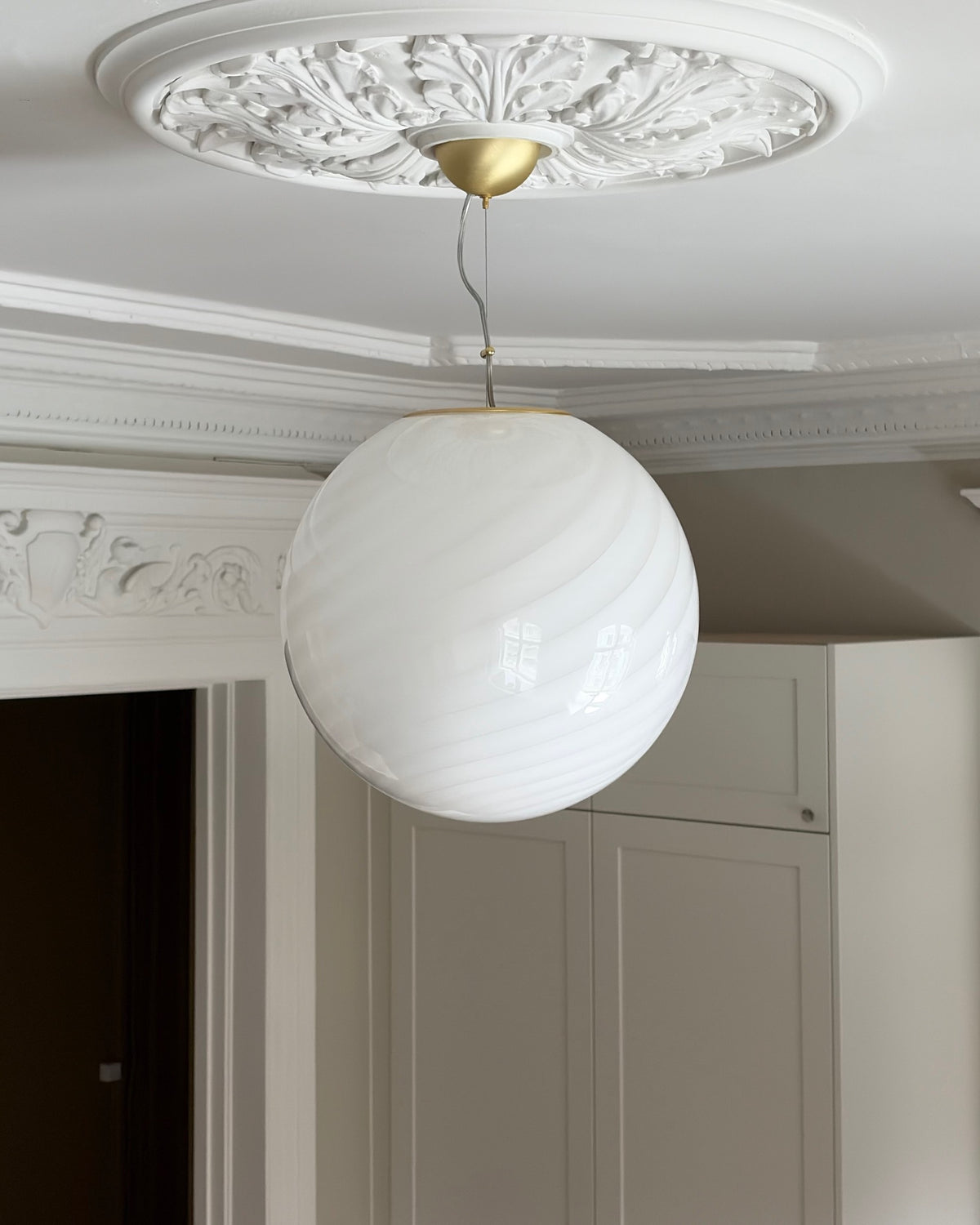 Klassisk hvid rund Murano pendel, 40 cm