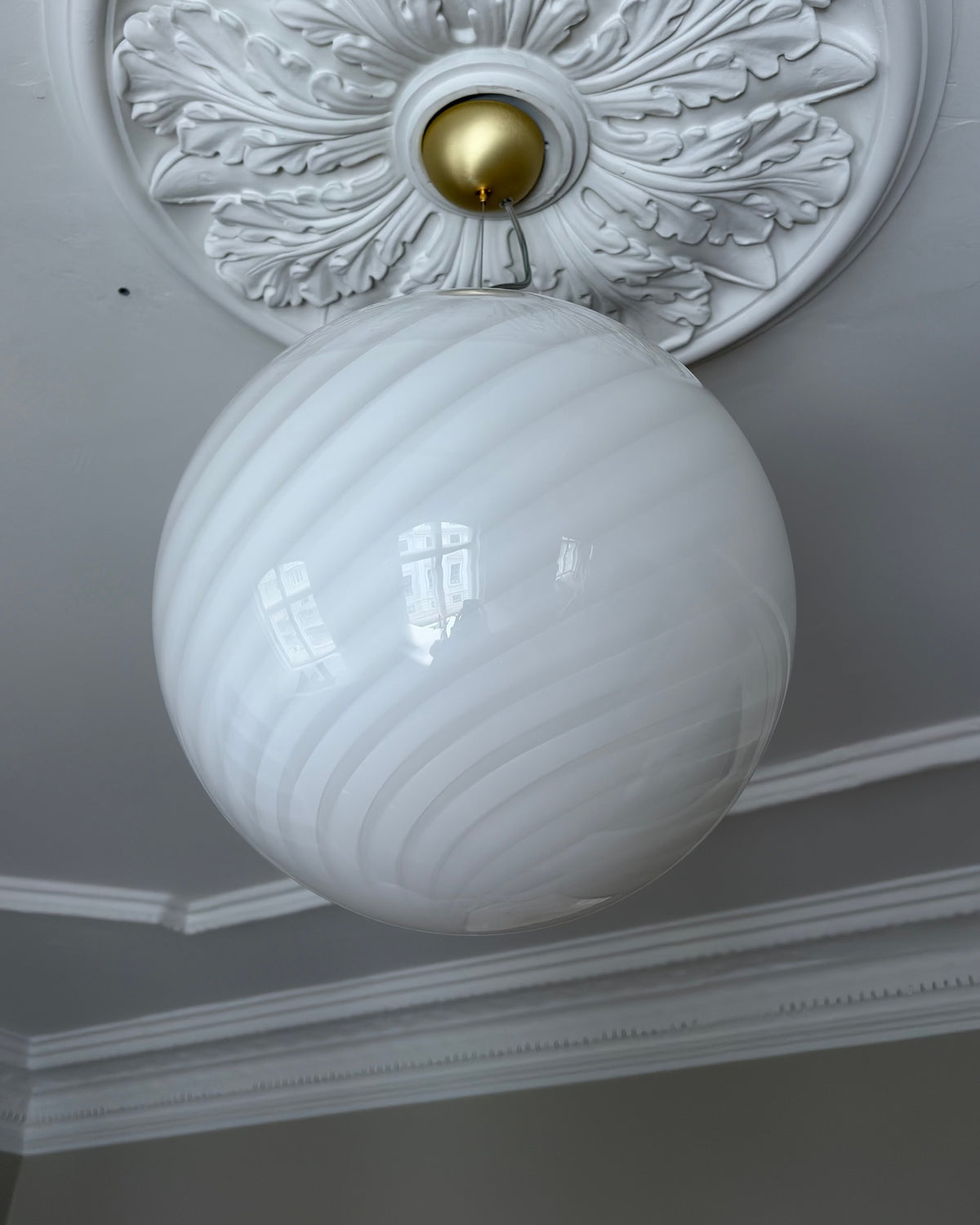 Klassisk hvid rund Murano pendel, 40 cm