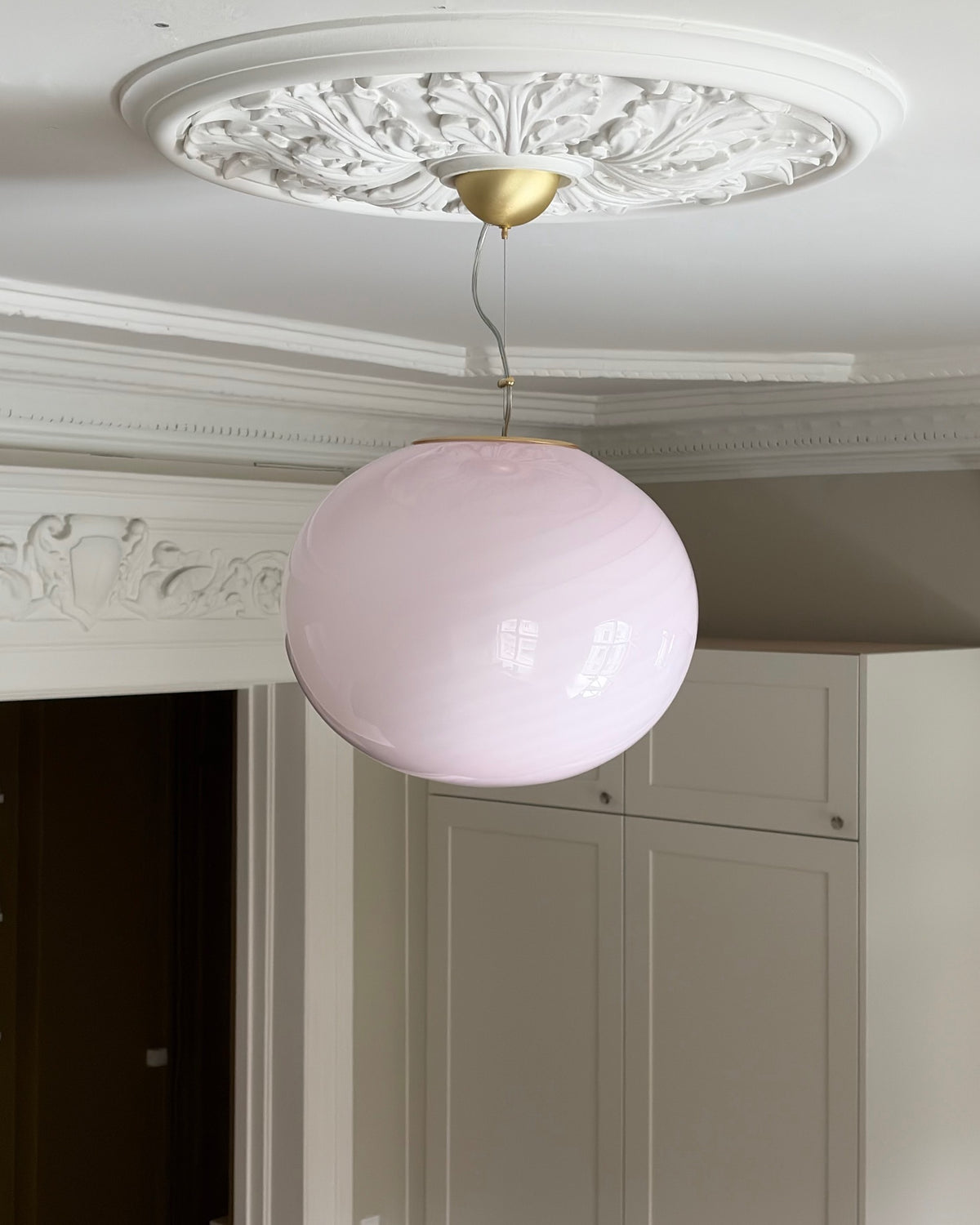 Oval lyserød candy Murano pendel, 40 cm