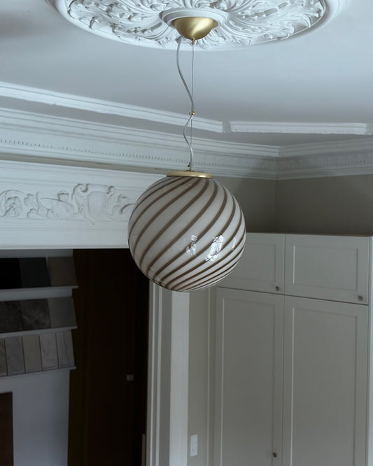 Murano loftlampe i grå og brun swirl, 30 cm