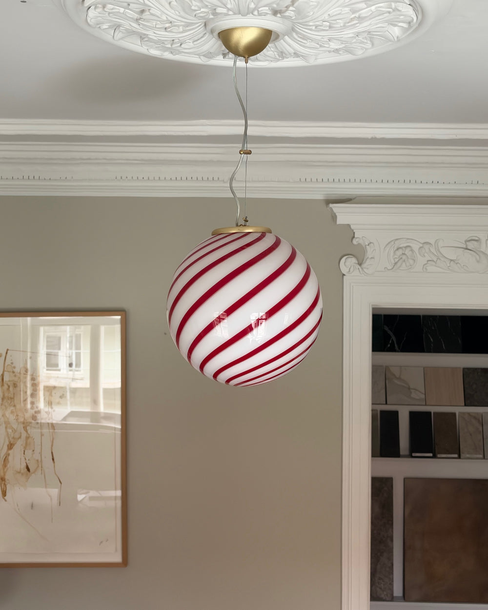 Cherry swirl candy Murano pendel, 30 cm
