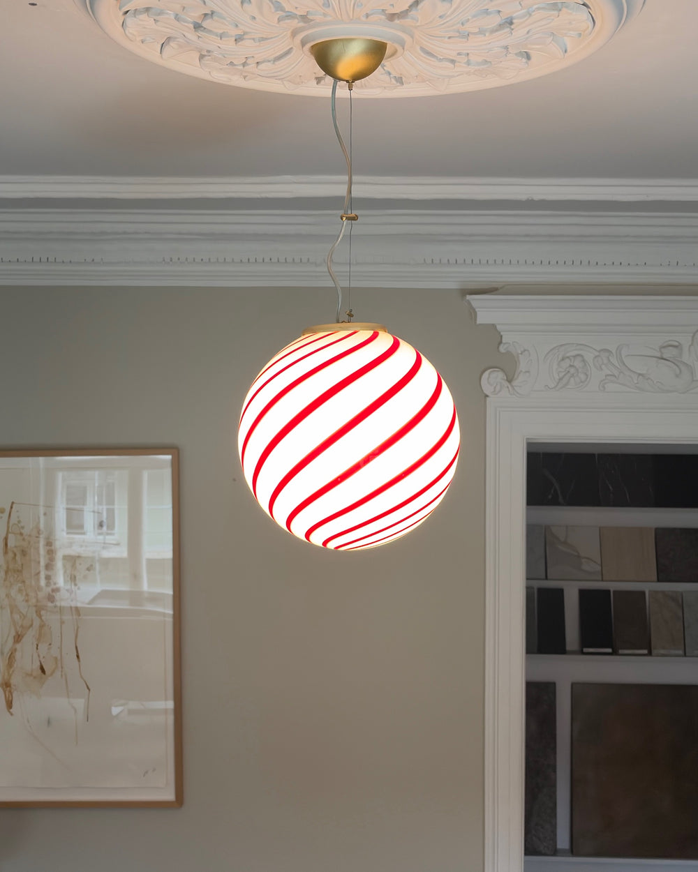 Cherry swirl candy Murano pendel, 30 cm