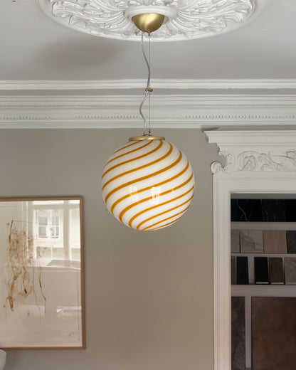 Yellow Solero Swirl candy Murano pendant, 30 cm