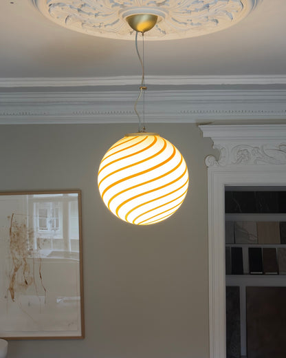 Yellow Solero Swirl candy Murano pendant, 30 cm