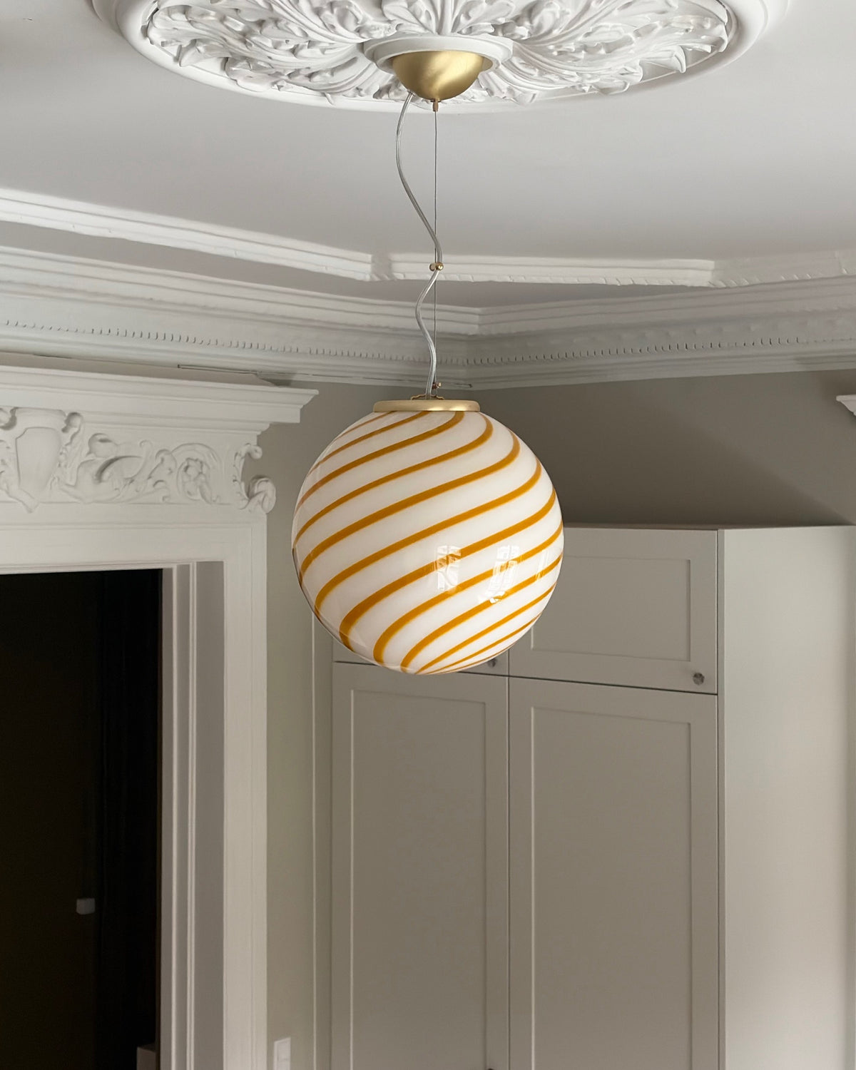 Yellow Solero Swirl candy Murano pendant, 30 cm