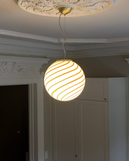 Yellow Solero Swirl candy Murano pendant, 30 cm