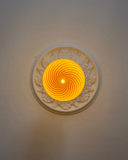 Murano pendant lamp with amber/dark yellow swirl, 30 cm