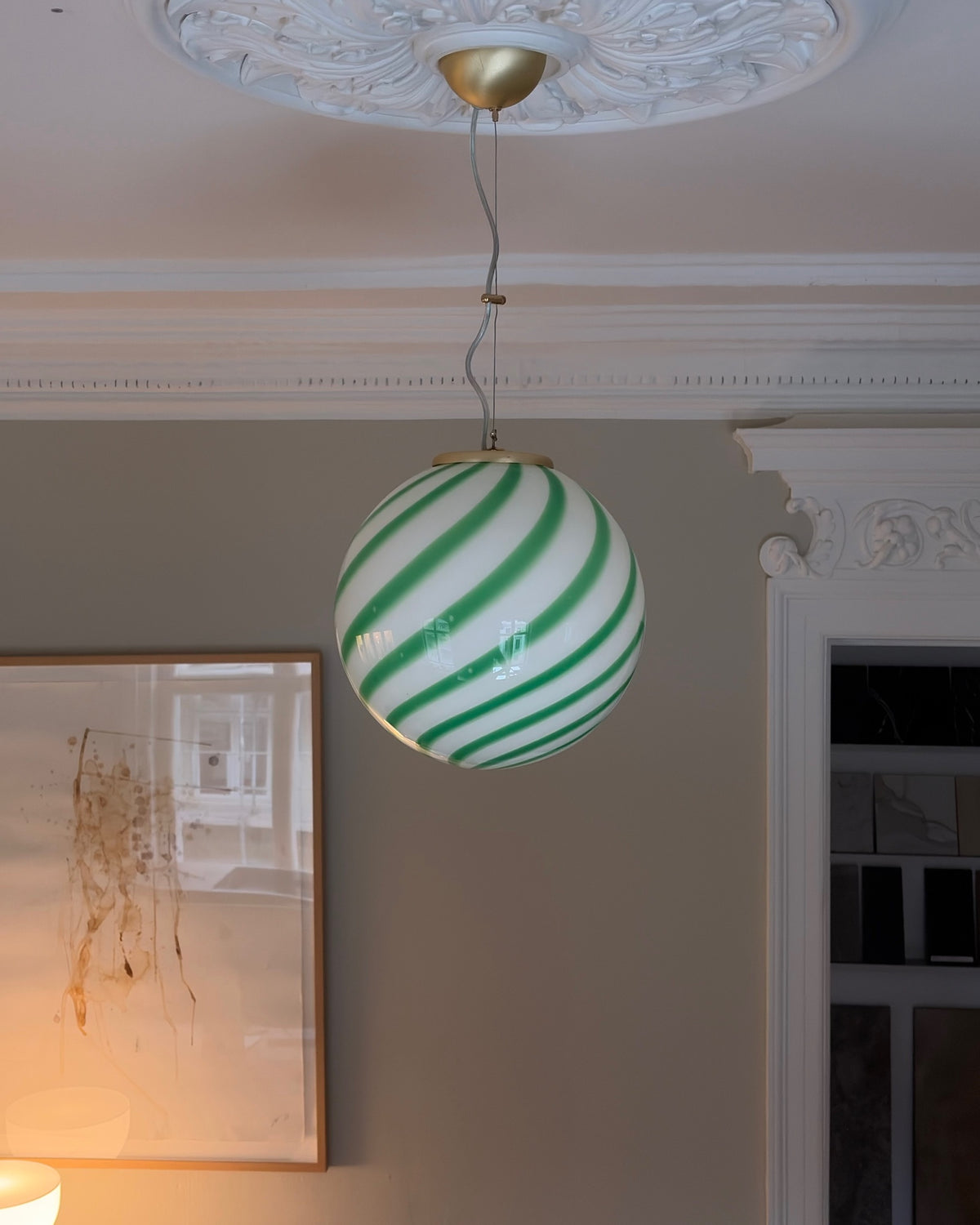 Grøn swirl candy Murano pendel, 30 cm