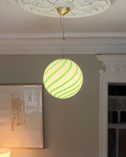 Grøn swirl candy Murano pendel, 30 cm