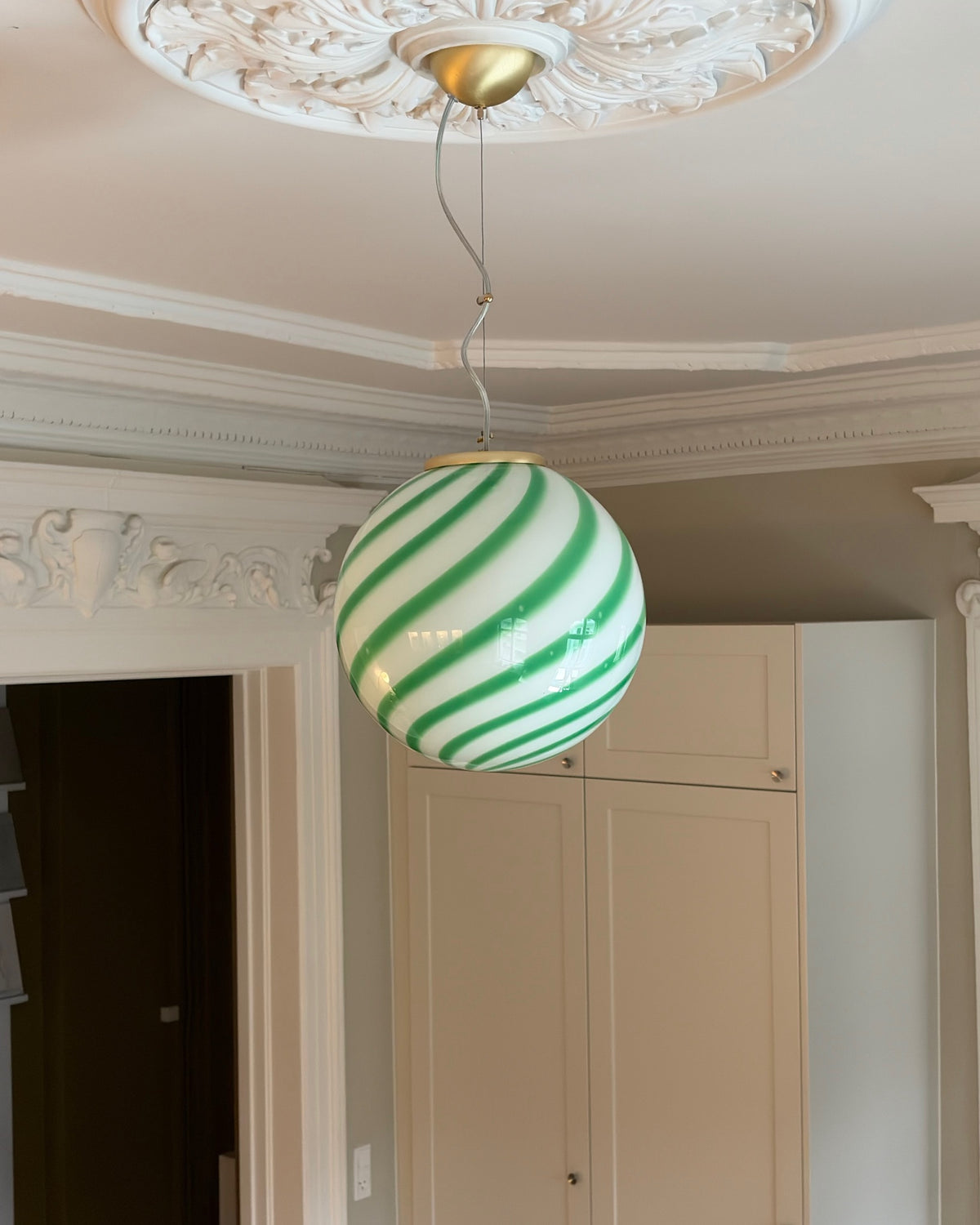 Grøn swirl candy Murano pendel, 30 cm