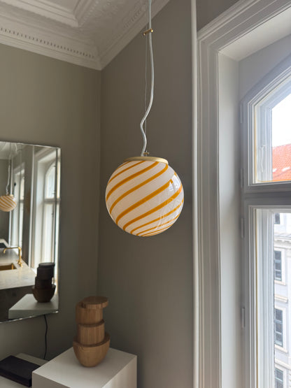 Gul swirl candy Murano pendel, 20 cm