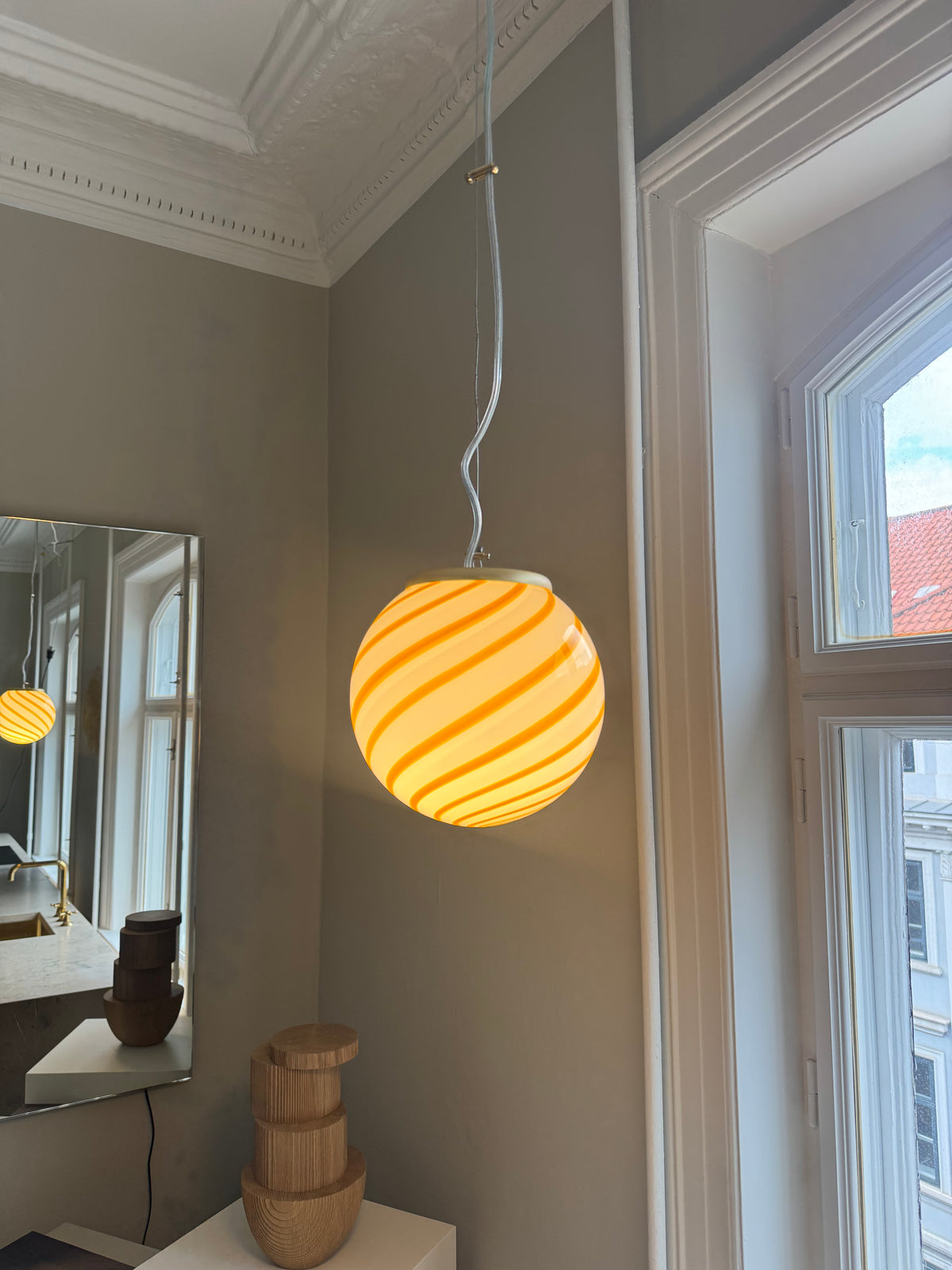 Gul swirl candy Murano pendel, 20 cm