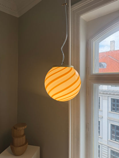 Gul swirl candy Murano pendel, 20 cm