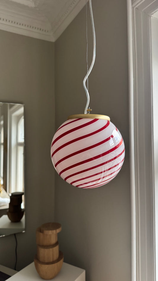 Cherry swirl candy Murano pendel, 20 cm