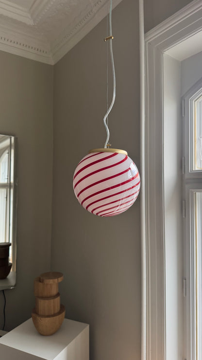 Cherry swirl candy Murano pendel, 20 cm