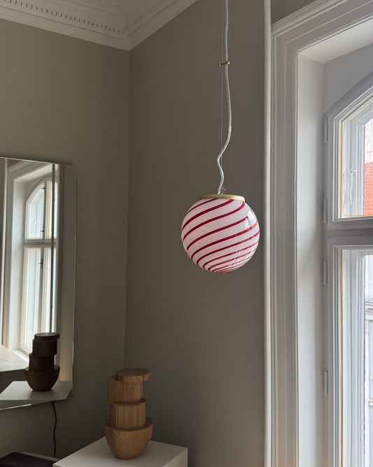 Cherry swirl candy Murano pendel, 20 cm