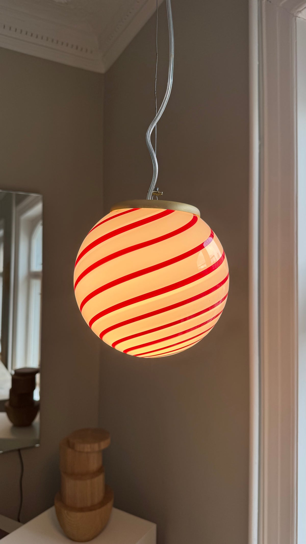 Cherry swirl candy Murano pendel, 20 cm