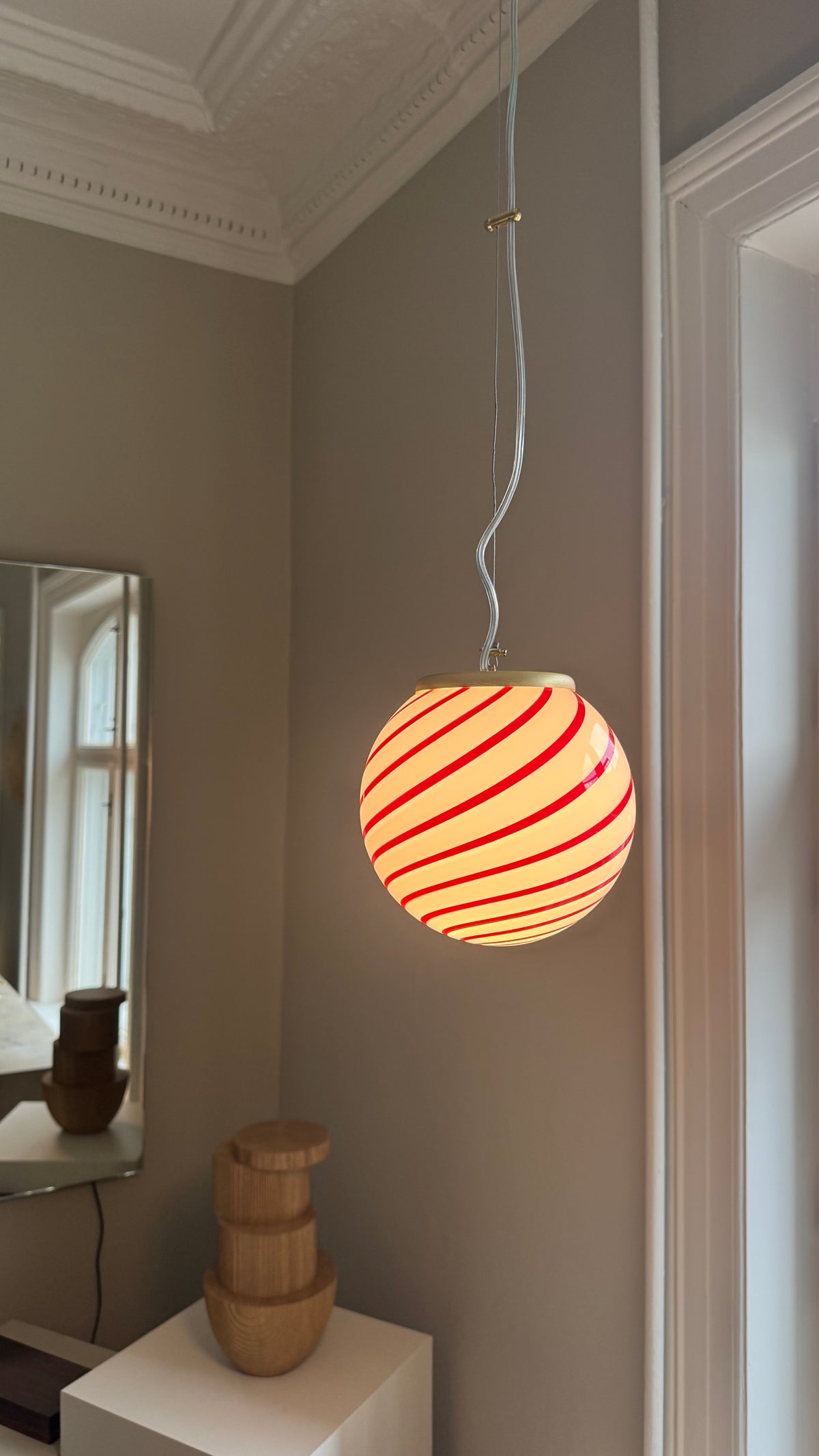Cherry swirl candy Murano pendel, 20 cm