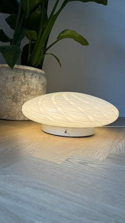 White vintage Murano ceiling lamp with peacock swirl, 36 cm